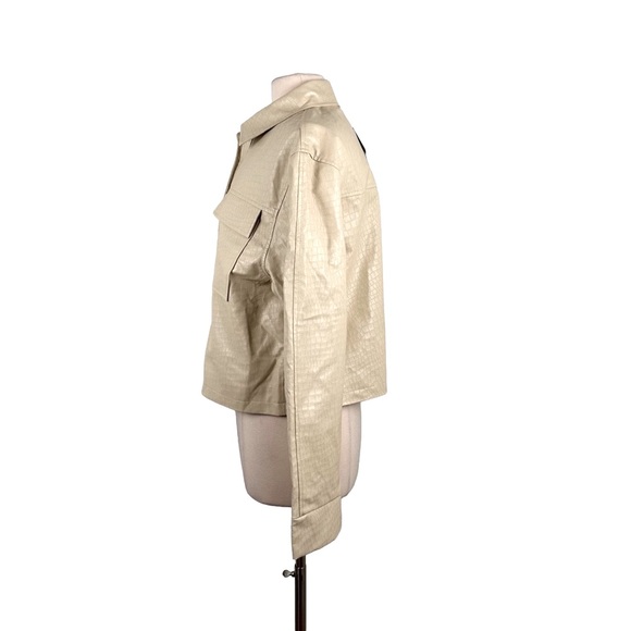 4th & Reckless NWT Ivory Crocodile Textured Bomber Jacket Sz 12-14 US - Picture 2 of 7